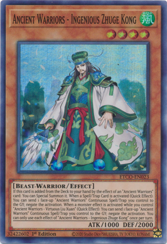 Ancient Warriors - Ingenious Zhuge Kong [ETCO-EN023] Super Rare Yu-Gi-Oh!